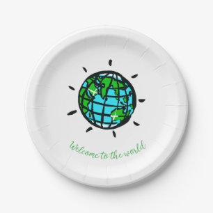 Prato De Papel Planeta Gráfico Terra - Partido Chá de fraldas