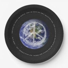 Prato De Papel Planeta Terra no Espaço Cristão João 3:16 - PAZ