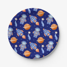 Prato De Papel Planetas e Astronauta do Espaço Sideral Fofos