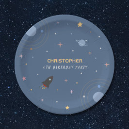 Prato De Papel Planetas e foguetes, Papel de Aniversário do Espaç