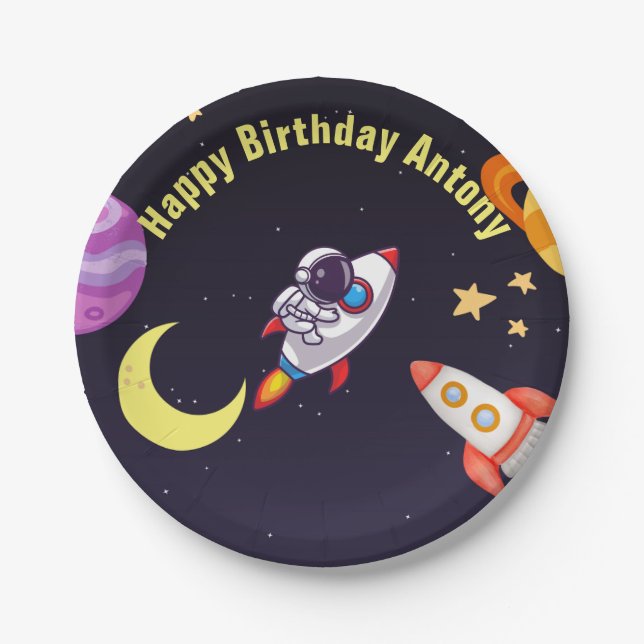 Prato De Papel Planetas Externos Azul (Frente)