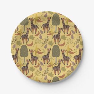 Prato De Papel Plano de fundo amarelo sem costura Giraffe