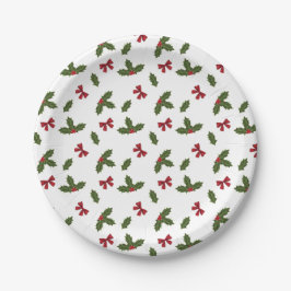 Prato De Papel Plantas de Azevinho Comum de Natal e Padrão de Laç