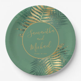 Prato De Papel Plantas Tropicais Verdes Elegantes E Douradas Deix