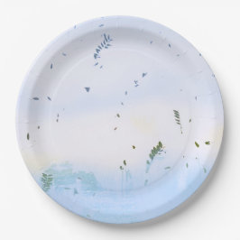 Prato De Papel PLATAS Folha floral azul-verde-BOWLS EM PAPEL