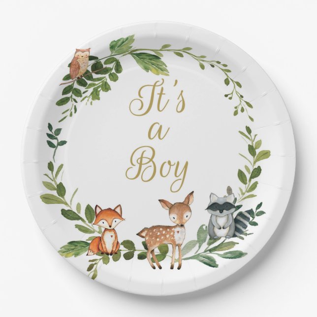 Prato De Papel Plate Woodland baby shower, woodland animals baby  (Frente)