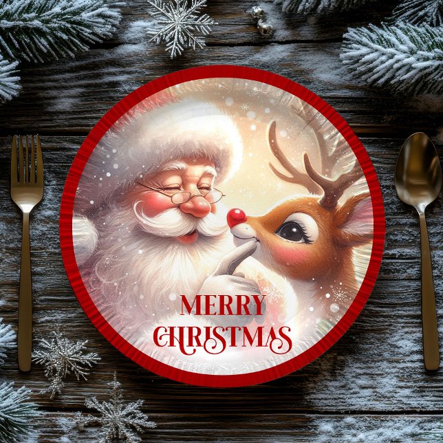 Prato De Papel Playful Christmas Plates Santa and Rudolph (Playful Christmas Plates Santa and Rudolph)