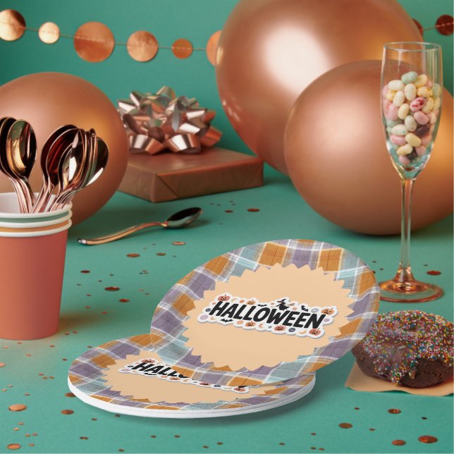 Prato De Papel Playful Halloween Plaid (Múltiplo)
