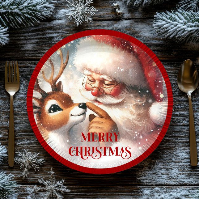 Prato De Papel Playful Santa Rudolph Cartoon Christmas Plates (Playful Santa Rudolph Cartoon Christmas Plates)