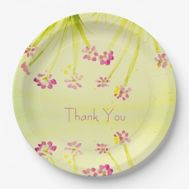 Prato De Papel Plum Floral com Verde limão (Frente)