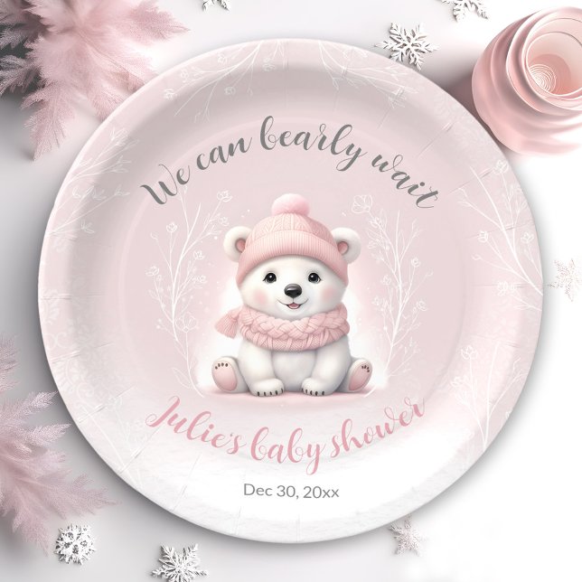 Prato De Papel Podemos Aguardar Placas De Papel De Chá de fraldas (We Can Bearly Wait Pink Baby Shower Paper Plates)
