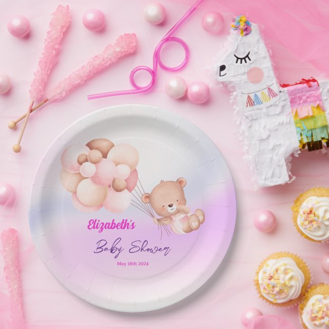 Prato De Papel Podemos Esperar Chá de fraldas De Garota Rosa Púrp (Festa)