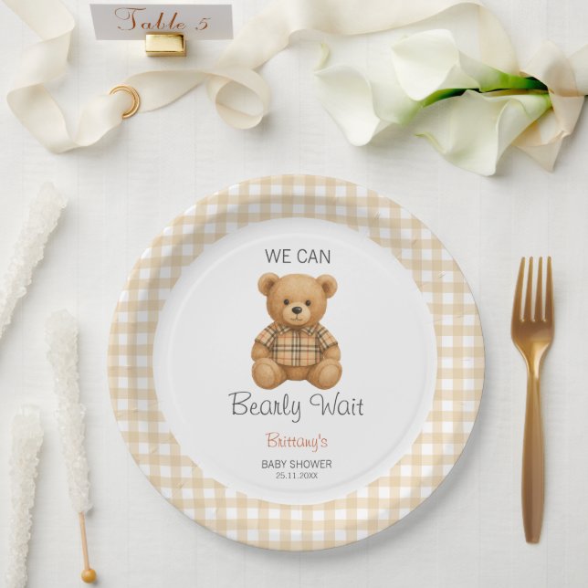 Prato De Papel Podemos Esperar O Chá de fraldas Do Urso De Pré-Pa (Casamento)