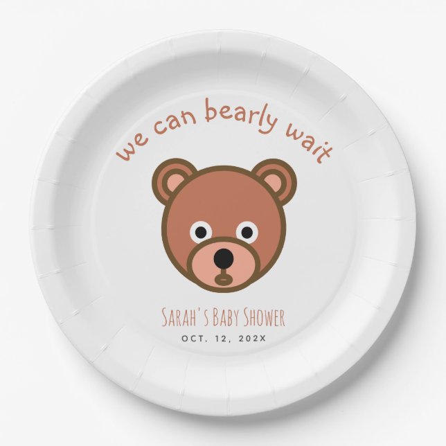 Prato De Papel Podemos Esperar O Teddy Bear Chá de fraldas Simple (Frente)