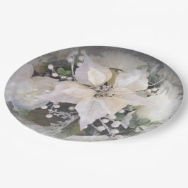 Prato De Papel Poinsettia Branca Elegante