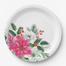 Prato De Papel Poinsettia de Natal Rosa Elegante
