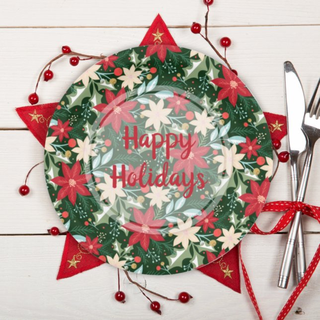 Prato De Papel Poinsettia Floral Natal Green (Criador carregado)
