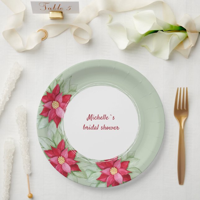 Prato De Papel Poinsettia Natal Pintado com Aquarela (Casamento)