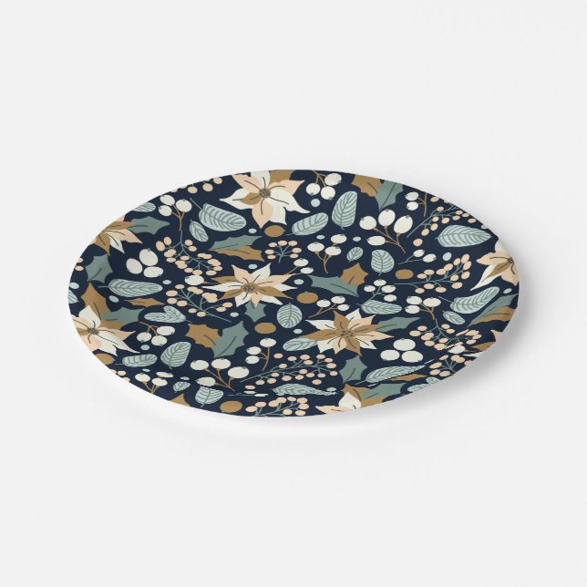 Prato De Papel Poinsettia negro de fundo férias de inverno (Inclinado)