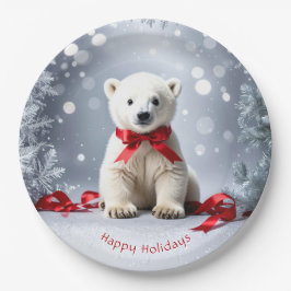 Prato De Papel Polar Bear Christmas Holiday Paper Plate
