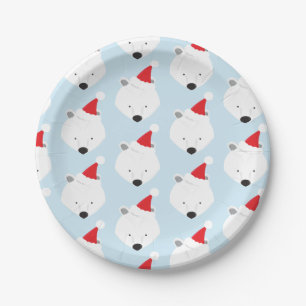 Prato De Papel Polar Bear Santa Hat
