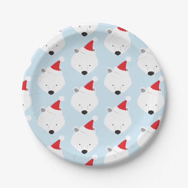 Prato De Papel Polar Bear Santa Hat (Frente)