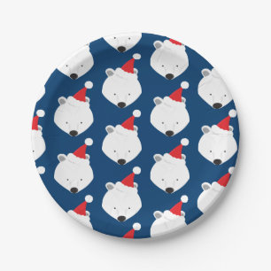 Prato De Papel Polar Bear Santa Hat