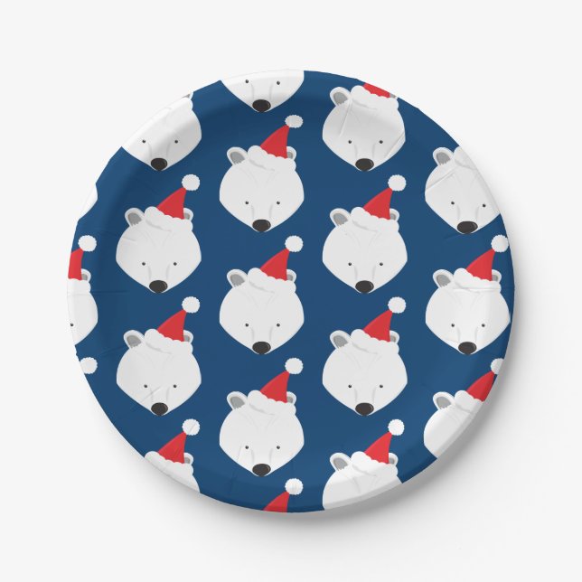 Prato De Papel Polar Bear Santa Hat (Frente)