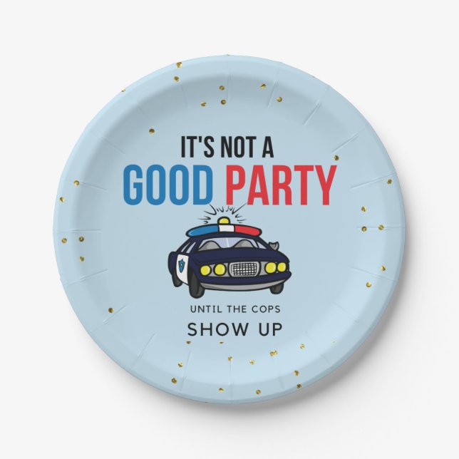 Prato De Papel Policiais Azuis e Engraçados Vermelhos Mostram Pla (Frente)