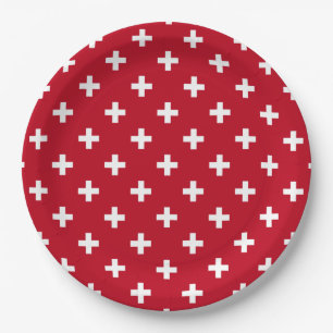Prato De Papel Polka branca cruza em vermelho