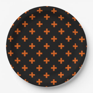 Prato De Papel Polka laranja cruza preto