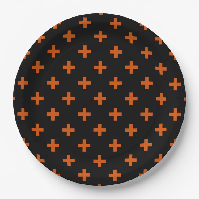 Prato De Papel Polka laranja cruza preto (Frente)