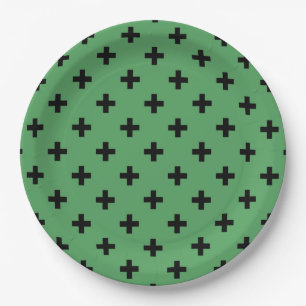 Prato De Papel Polka negra cruza em verde