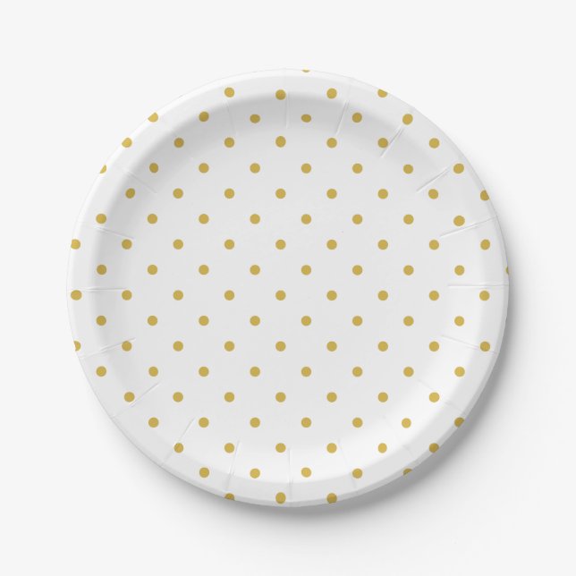 Prato De Papel Polka-pontos | Ouro retrorado e branco (Frente)