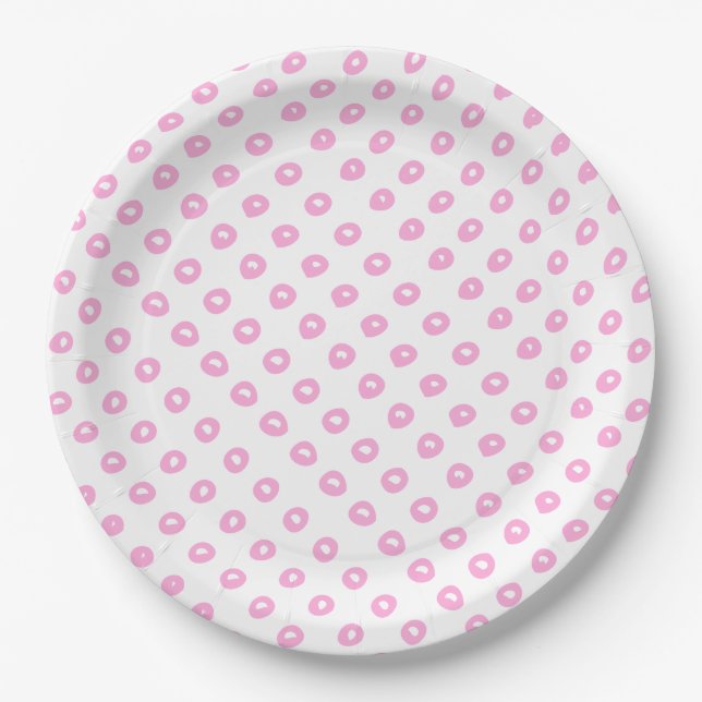 Prato De Papel Polkadots Cor-de-Rosa | Chá de fraldas ou Aniversá (Frente)