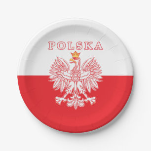 Prato De Papel Polska com polonês Eagle do vermelho