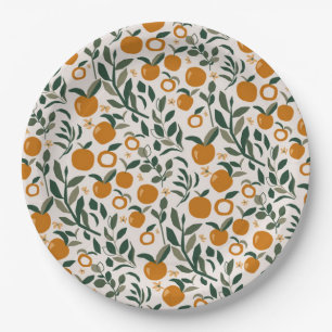 Prato De Papel Pomar Espanhol - padrão das laranjas e folhas
