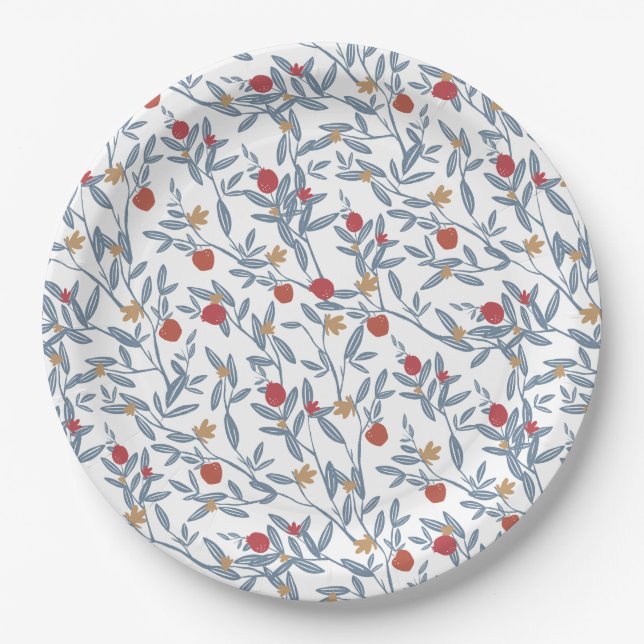 Prato De Papel Pomegranato Florals Rosh Hashanah (Frente)