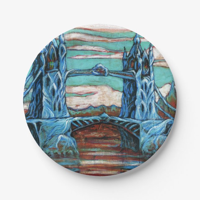 Prato De Papel Ponte Torre Crescente em uma cidade fantástica (Frente)