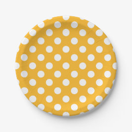 Prato De Papel Pontinhos brancos no amarelo
