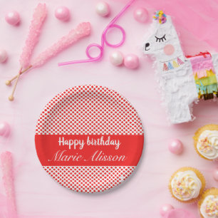 Prato De Papel Ponto Polka Vermelho Personalizado Aniversário Nom