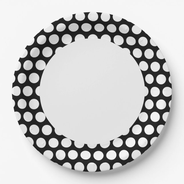 Prato De Papel Ponto Preto e Branco com Círculo (Frente)