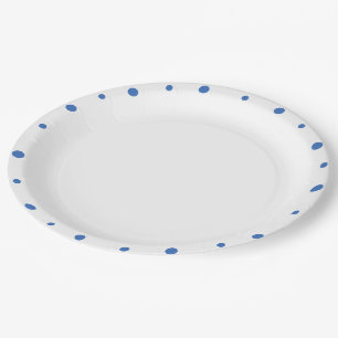 Prato De Papel Pontos Azuis Azureos Branco 
