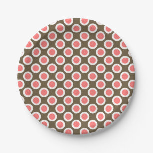 Prato De Papel Pontos circulados retrô, bege e rosa coral