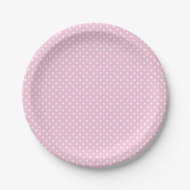 Prato De Papel Pontos Clássicos Branco - Rosa Claro (Frente)