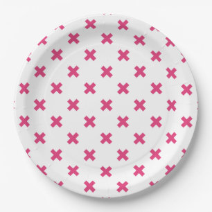 Prato De Papel Pontos cruzados de Fuchsia em branco
