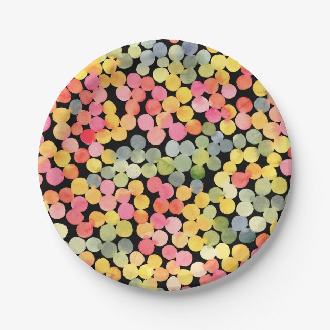 Prato De Papel Pontos de Aquarela abstrato Coloridos (Frente)