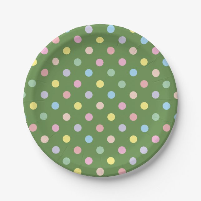 Prato De Papel Pontos de Bolinhas Pastéis Macios Verde (Frente)
