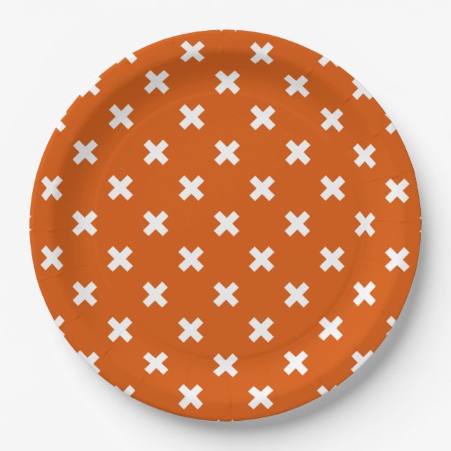 Prato De Papel Pontos de cruz brancos em laranja queimado (Frente)