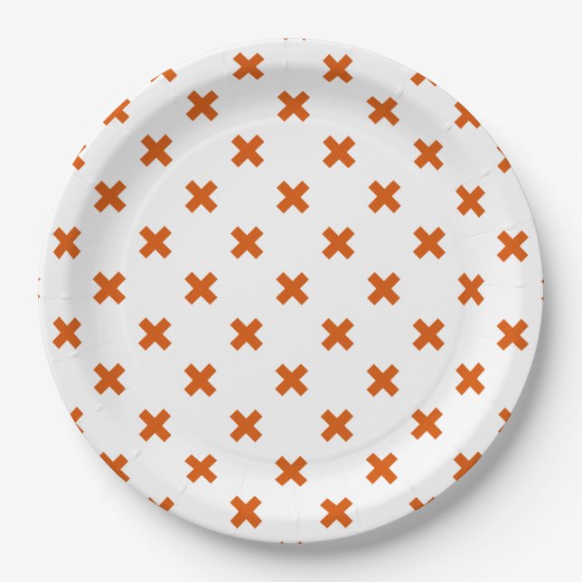 Prato De Papel Pontos de cruz laranja em branco (Frente)